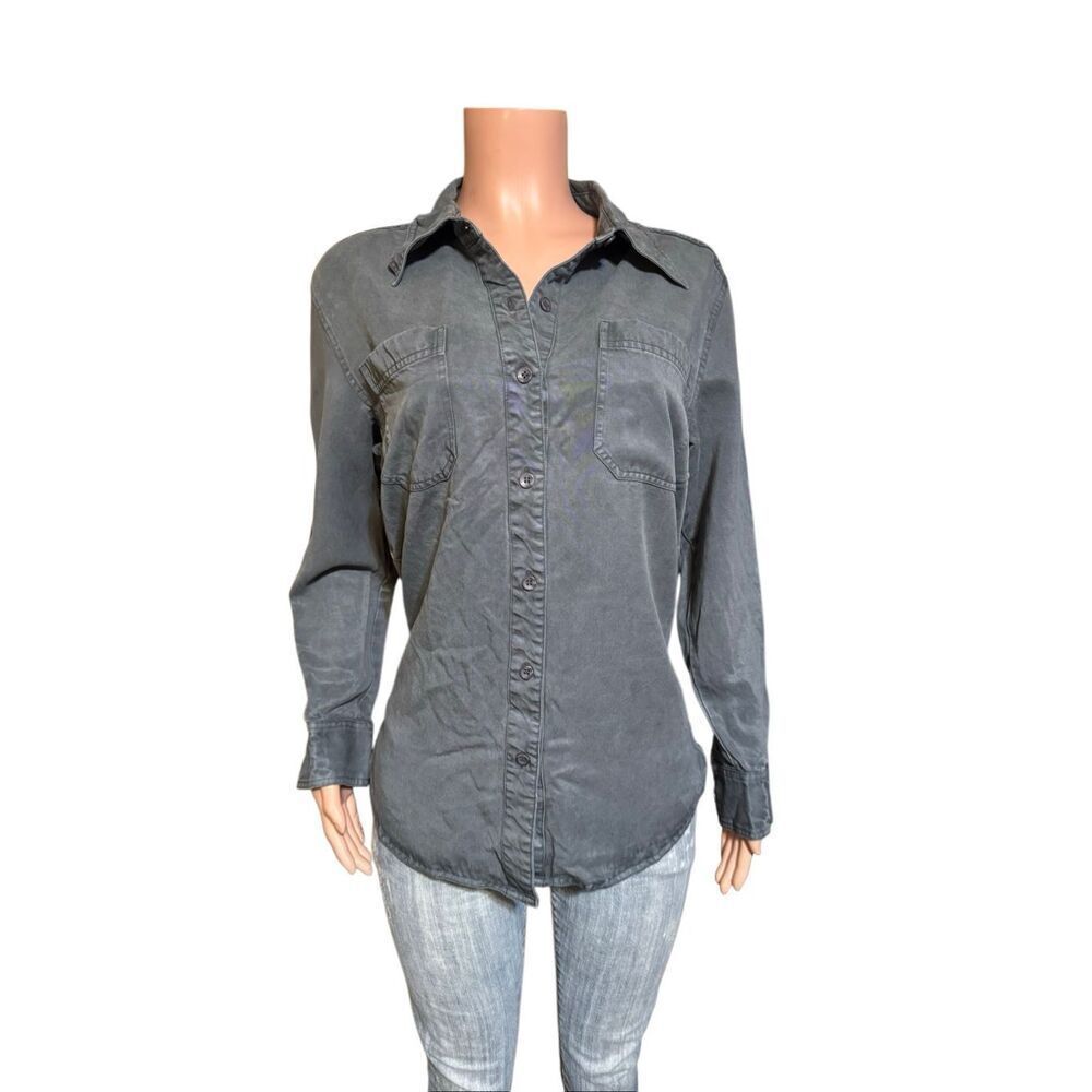 Pulp Women’s long sleeve tencel button-down gray shirt top M